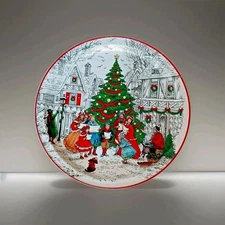 Vintage Christmas Carolers Around Tree Tin Tray 1990 WIM Creative Concepts 13.5"