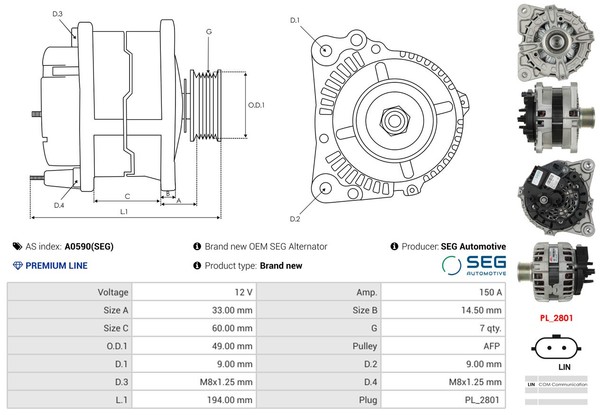 AS-PL Lichtmaschine Generator 150 A 12 V FüR Renault Captur 0.9 Tce 90 Clio Iv-image