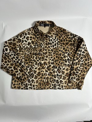 Zara Leopard Print Button Jacket Brown Black Beige Women's Size M Pockets