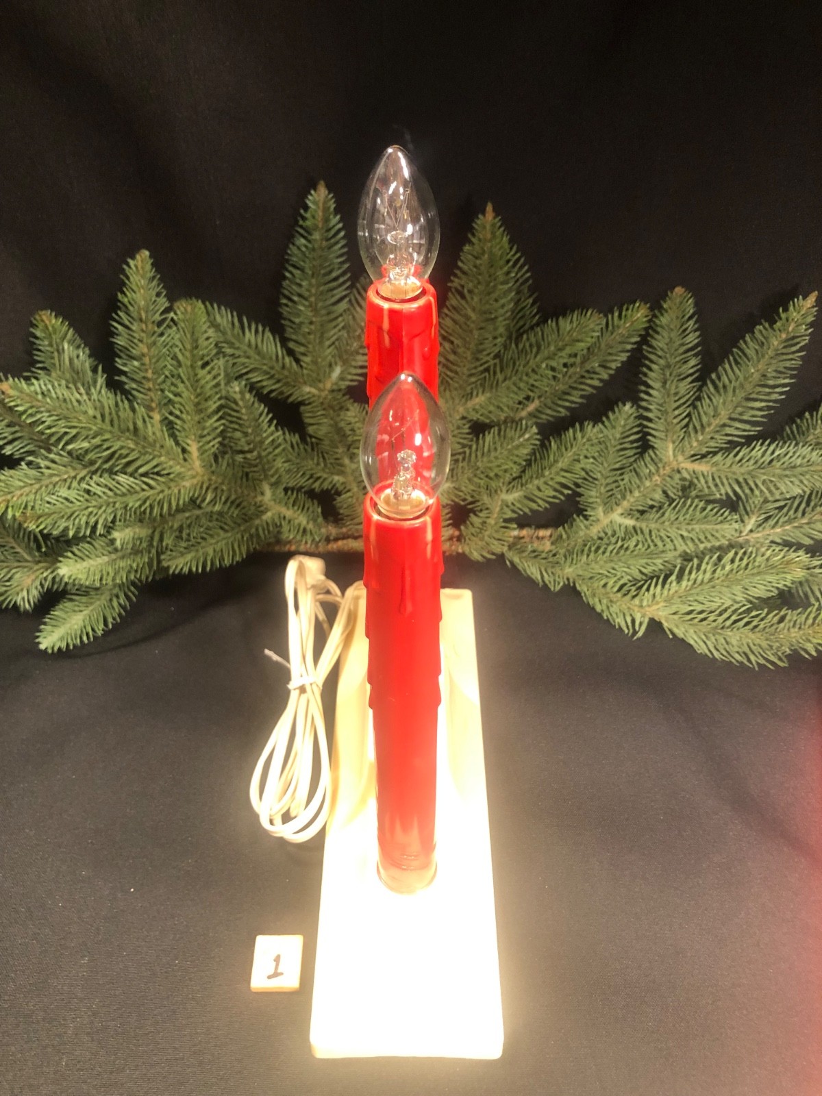 Vintage Christmas~Lighted Window Candolier~3 Red Candles~Unique~ Gem Electric #1