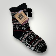 NEW Mukluks Cabin Socks Womens Size 8-10 Black Fair Isle Snowflake Slipper Grip