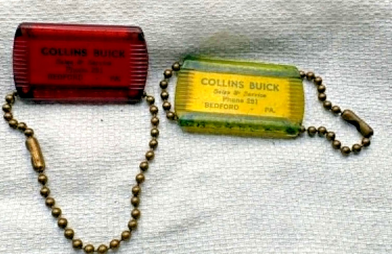 2 Vintage COLLINS BUICK Keychains - BEDFORD, PA - Pennell Jeweler
