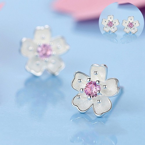 925 Sterling Silver Womens Jewellery Earrings Pink Stone Girls Jewellery New - Picture 7 of 8