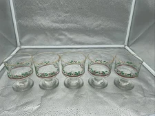 Vintage~5 Arby's~Libbey~Dessert Dishes/Glasses~Holly Berry~Gold Rim~X-mas