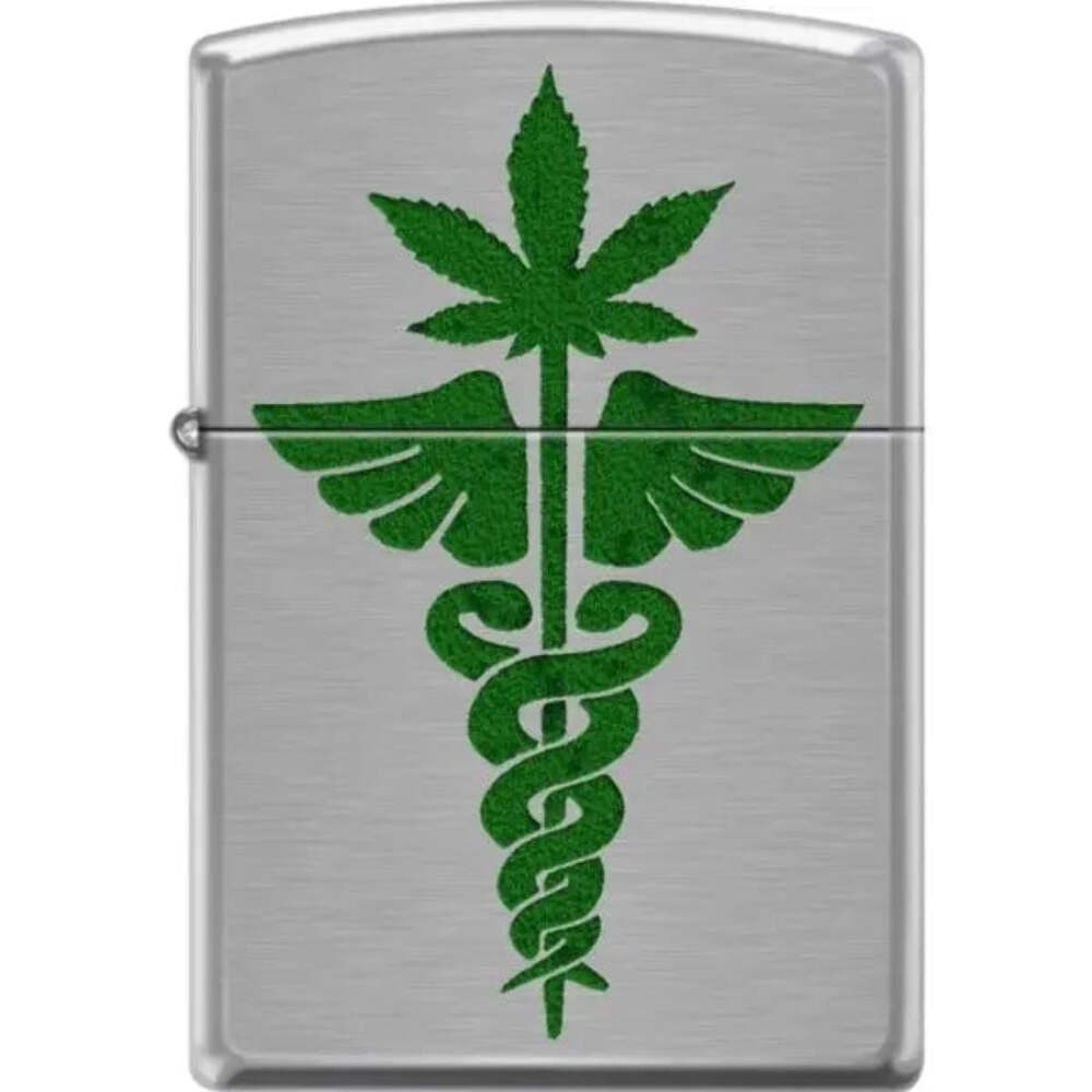 - Medical Symbol & Pot Leaf Brushed Chrome