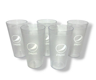 5 Mid 1990s Era Pepsi Cola 20 Oz. Restaurant Pebbled Plastic Tumblers - Set of 5