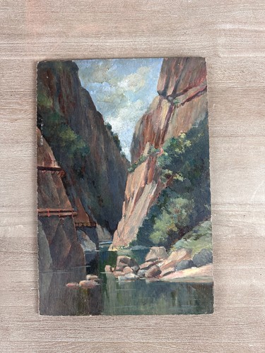 Tableau ancien Montagne Pyrénées AMÉLIE les BAINS les gorges de Mondony 1936 - Photo 8/8