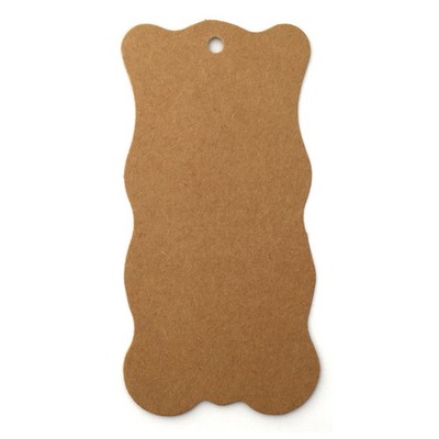 LWR CRAFTS 100 Hang Tags Waved Rectangle with Jute Twines 4'' x 2'', Kraft