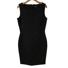 DKNY Black Shift Dress Little Black Dress Studded Classic Career Sz 10 NWOT