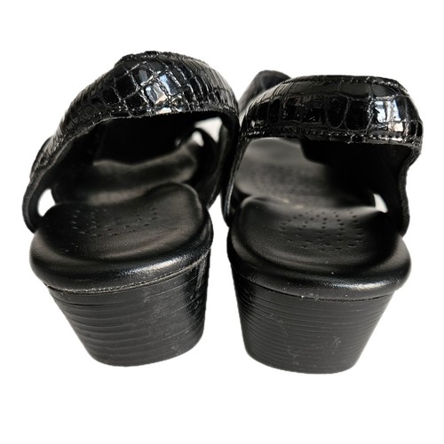 Women's SAS Open Toe Suntimer Black Patent Leather Croc Print Tripad Sandals - Picture 7 of 12