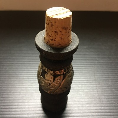 Vintage Exotic Dark Wood & Silver Embossed Wine Bottle Stopper Cork 4.5''H