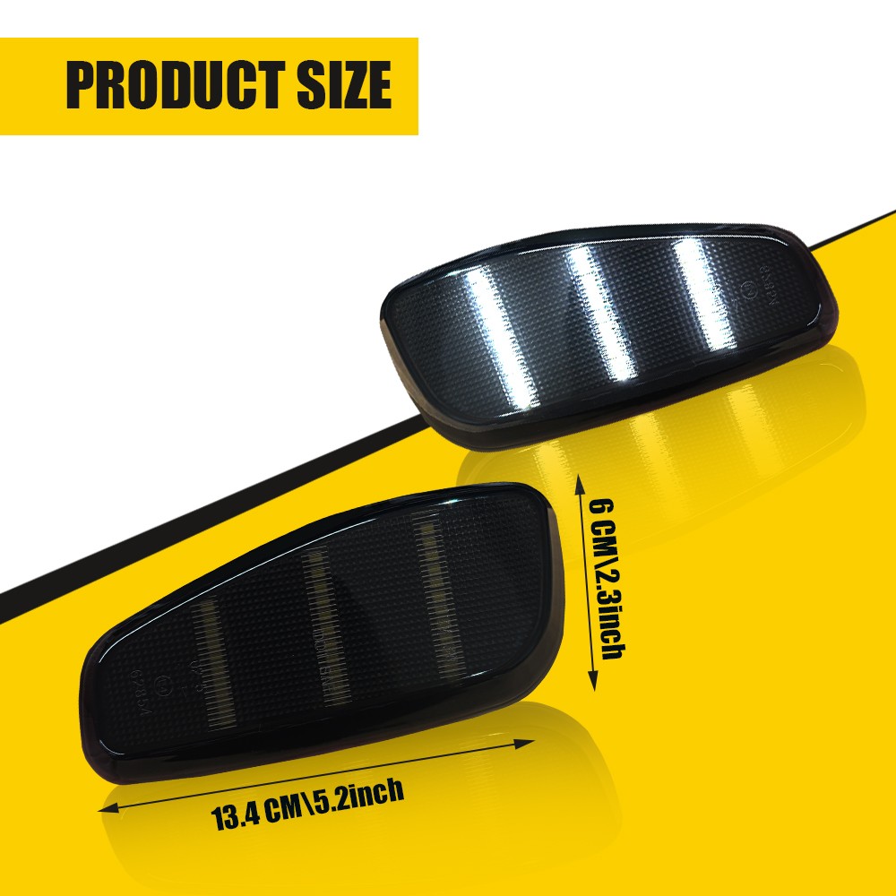 L R Smoked + LED White Marker Lights Side Fender for Lamps 2015-up Jeep Renegade