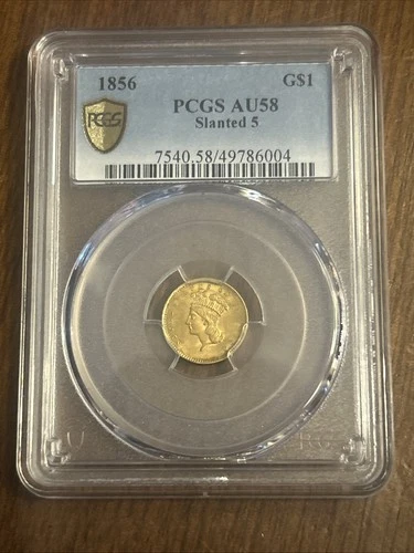 1856 $1 Indian Head Princess Gold Dollar Slanted 5 PCGS AU 58