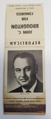 John C Broughton For Congress Republican Diamond Match Matchbook Cover MB12 