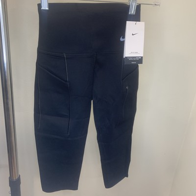 Nike Go Firm-Support Black High Rise Cropped Capri Leggings Pockets DQ5700 XS
