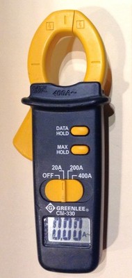 Greenlee CM-330 AC Clamp on Amp Meter 400-Amp Rated 600 Volt Digital W/Lock Max