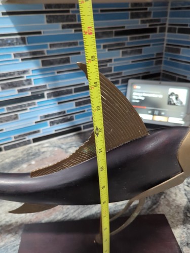 Vintage Mid Century Frederick Cooper Carved Wood & Brass Marlin Fish Sculpture - Picture 7 of 11