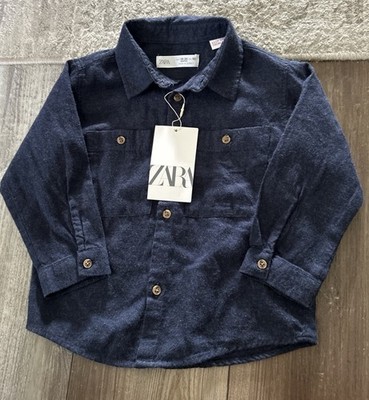 NWT Zara 100% Cotton Long Sleeve Button Up Shirt Size 18-24 Boys
