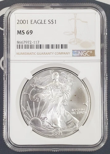 2001 American Silver Eagle - 1 oz .999 Fine Silver - NGC Graded MS 69