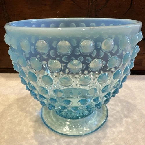Vintage Fenton Glass 4" Hobnail Opalescent Blue Ombre Vase 1950s - 60s
