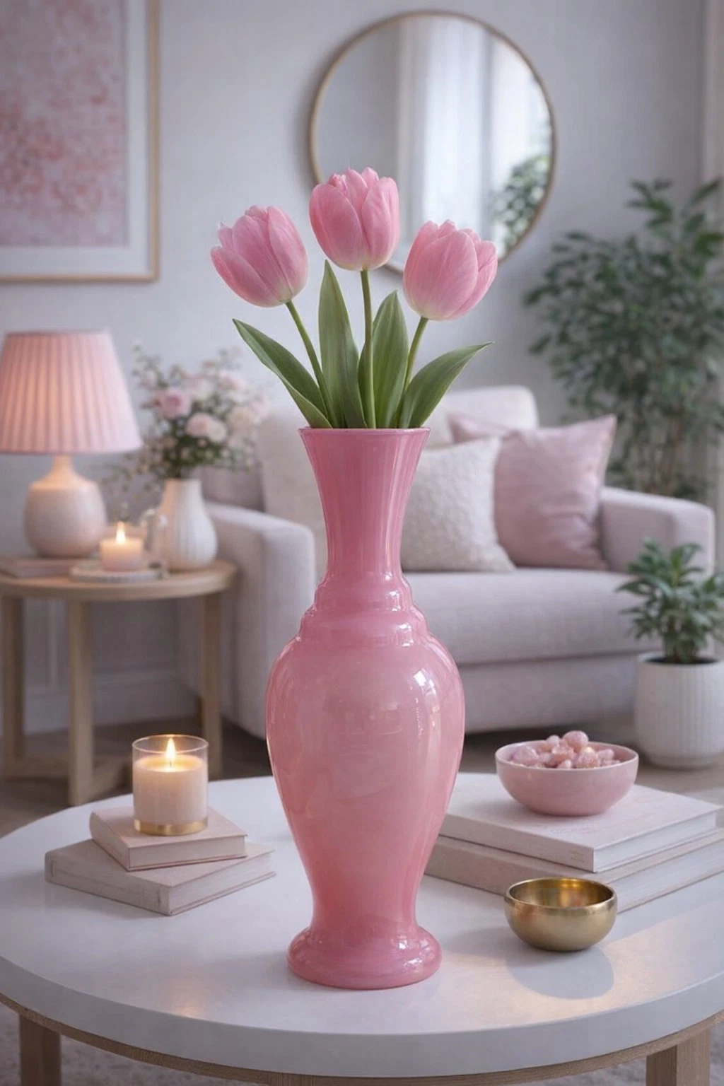 Modern Pink Gradient Decorative Vase - 25.5cm - Slender, Shiny