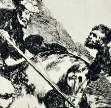 SPANIARDS HUNTED BULLS ON HORSEBACK Original Antique Vintage Fine Art GOYA Print