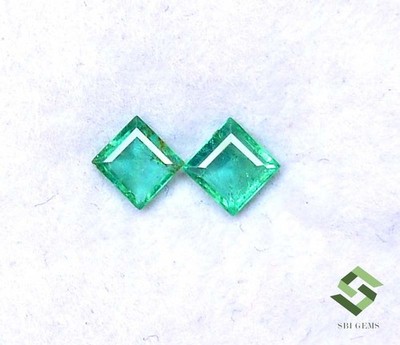 4x4 mm Certified Natural Emerald Square Cut Pair 0.56 CTS Untreated Loose Gems
