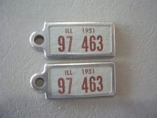 Matched Pair 1951 Illinois 97 463 DAV LICENSE PLATE KEYCHAIN TAG