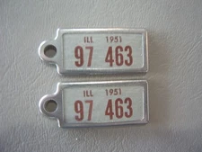 Matched Pair 1951 Illinois 97 463 DAV LICENSE PLATE KEYCHAIN TAG