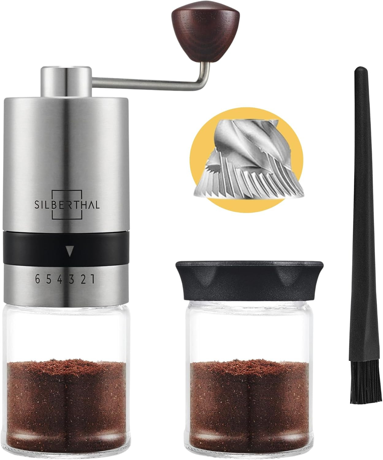 Feegow Macinacaffè Manuale - 35 Impostazioni Regolabili Esternamente, Macina In Materiale Sintetico, Portatile (Nero)