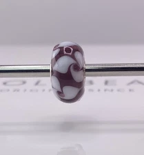 Trollbeads White Petal on Burgundy Glass Bead Retired Charm 925 Silver