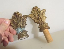 Victorian Brass Curtain Pole Rail Ends Antique Finials French Rococo Leaf Old