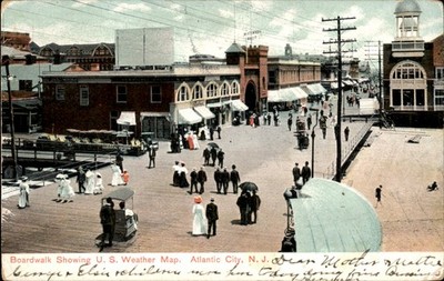 Atlantic City New Jersey Boardwalk Weather Map c1900-20s Vintage Postcard