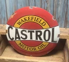 Vintage Wakefield Castrol Motor Oil Porcelain Metal Domed Gas Pump Plate Sign