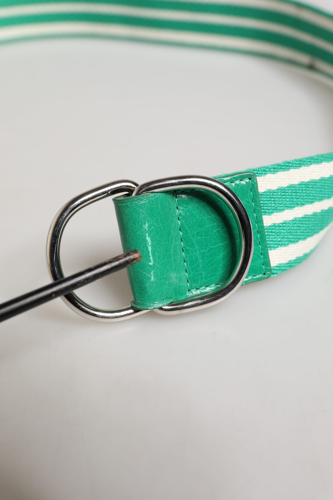 Red Valentino White Green Stripes Canvas Silver Metal Buckle Women's Belt thumbnail 4