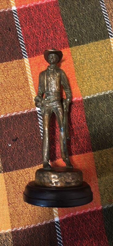 Howard Blake Bronze Cowboy Figurine 8.5”x3.75”. Wood Base W/ Felt On The Bottom