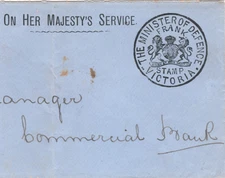 VICTORIA QV Australia States Official Cover *Minister of Defence* BANKING J195