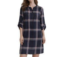 LOFT Outlet Plaid Tunic Dress Women's Petite S Navy Pink Tie Waist 3/4 Sleeve