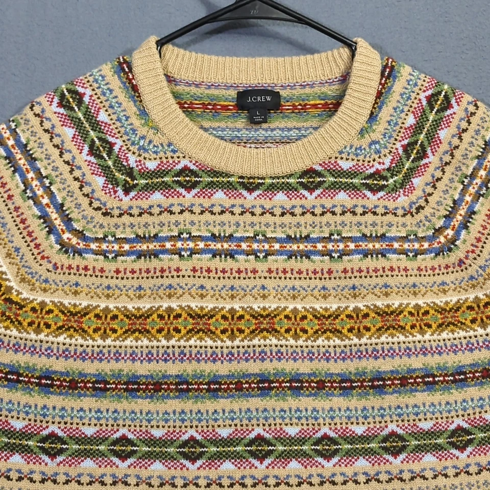 J.Crew Sweater Men's L Multicolor Fair Isle Lambswool Merino Blend Crew Pullover - Image 3 of 4