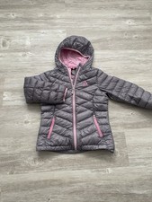 Gerry Down Puffer Jacket Girls, Small 7/8, Grey/Pink, Quilted Hooded Zip-Up