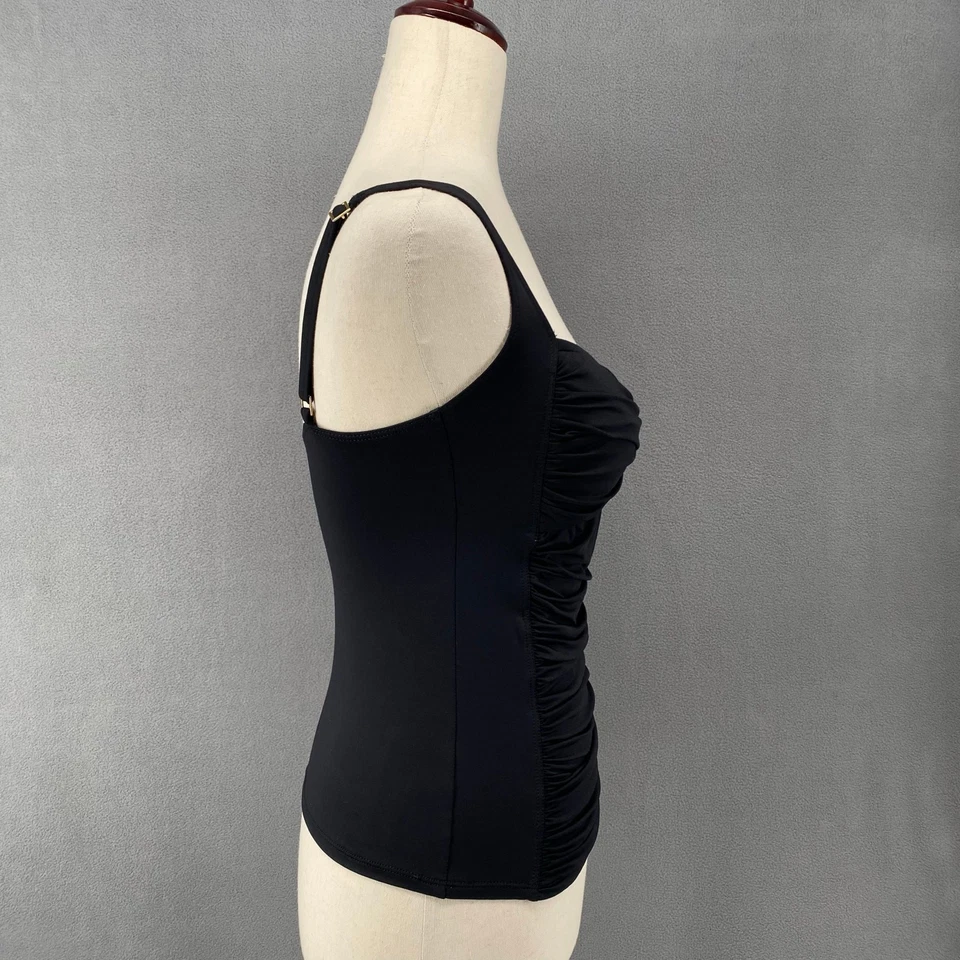 La Blanca Swim Tankini Top Womens 6 Black Adjustable Straps Ruched Front - Image 2 of 4