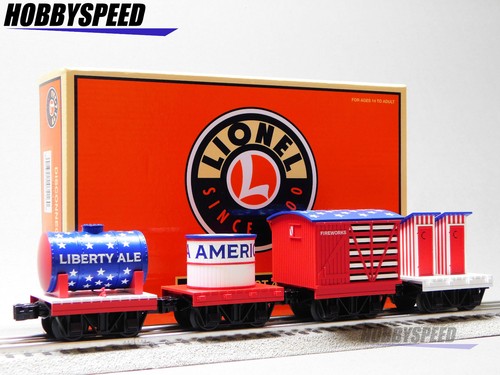 LIONEL EE. UU. DESCONNECT PAQUETE DE 4 CALIBRE O patriótico mini vagón de tren conjunto 2526810 NUEVO | Zustand: New