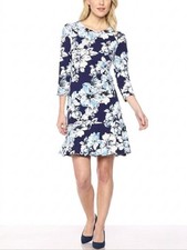 Eliza J Size 14 Navy Blue Floral Drop Waist Shift Dress Wedding Church Preppy