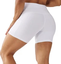 LOVESOFT Women's 5" High Waist Biker Shorts Workout Yoga X-Small, White 