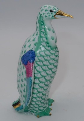 Herend, Hungary 15326 Green Fishnet Porcelain Penguin Figurine, 4 3/4''