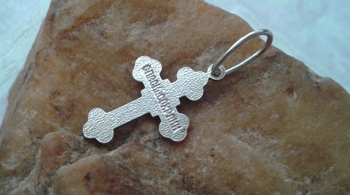VINTAGE SOLID STERLING SILVER ORTHODOX CRUCIFIX IC XC NIKA "SAVE and PROTECT" - Picture 2 of 9