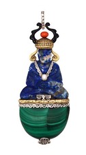 Sasportas 1925 Paris Art Deco Buddha pendant 18 kt with diamonds lapis malachite