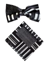 Black and White Kente African Print Bow tie with Pocket Square