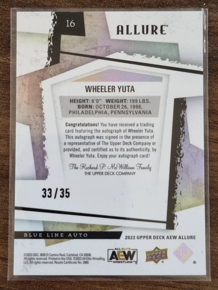 2022 AEW Wheeler Yuta BLUE LINE AUTO /35 ALLURE Trading Card Upper Deck #85789 - Image 2 of 2