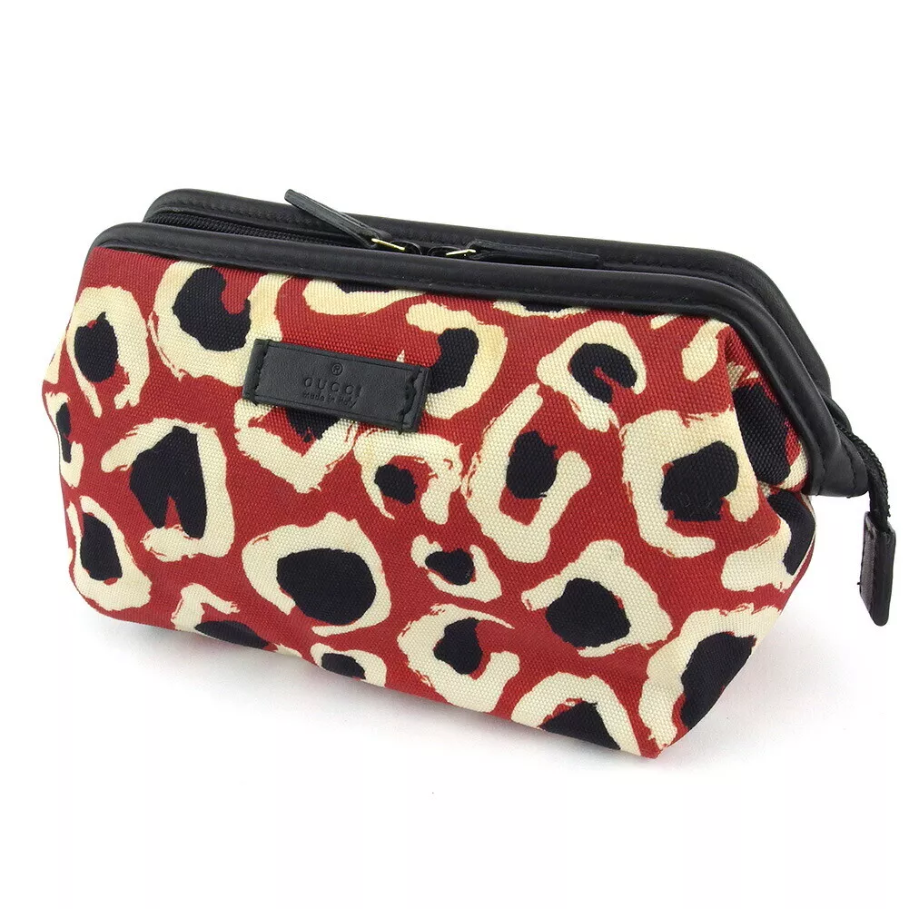 GUCCI Porte Leo Pad toile beige léopard ?~ Cuir authentique d'occasion T18767